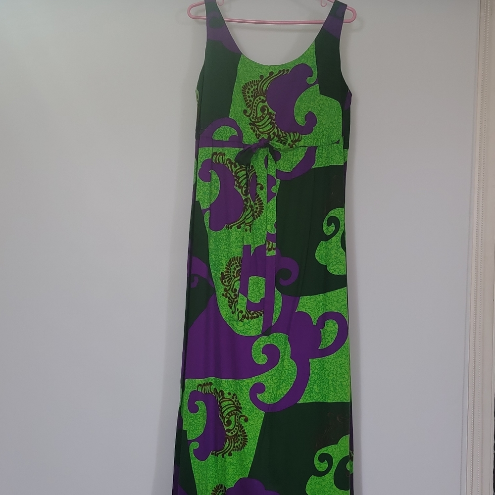 Vintage Hawaiian Kamehameha neon maxi dress
